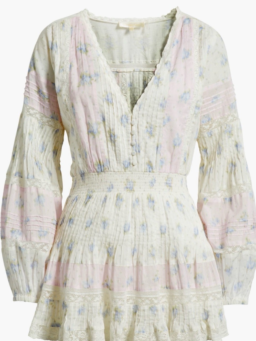 NWT LoveShackFancy Winfrey Mini Dress white, blue & pink
